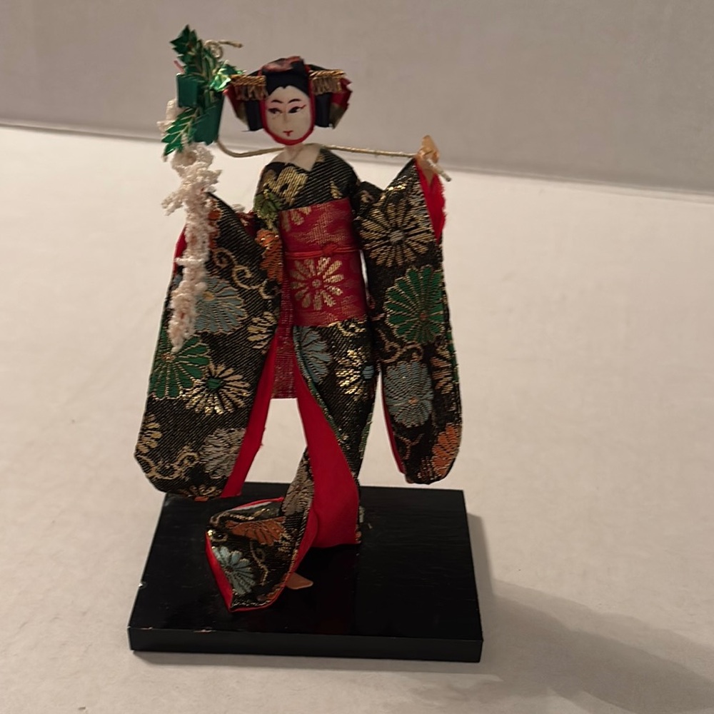 Vintage Traditional Japanese Doll with Red and Black Kimono 7 in